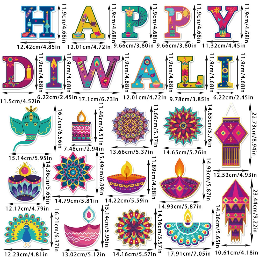 25PCS Indian Diwali Theme Party Decoration DIY HAPPY DIWALI Paper Chalkboard Decoration Card Stickers Oasis Select