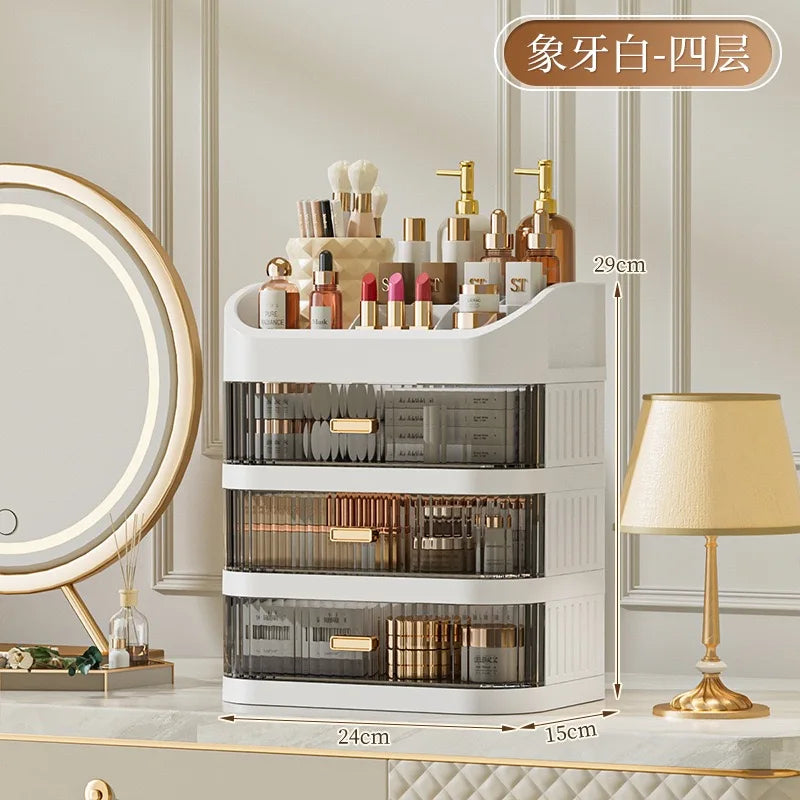 Cosmetic storage box with drawers, plastic dressing table storage cabinet, transparent desktop organiser Oasis Select White 4 layers