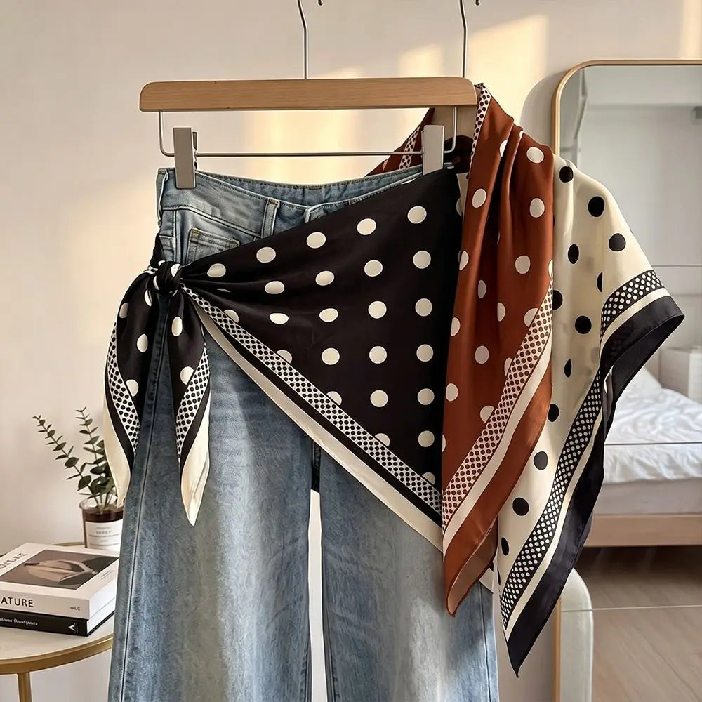New Multi-functional Polka Dot Triangle Scarf Matching Pants Silk Satin Waist Belt Decorative Headscarf Oasis Select