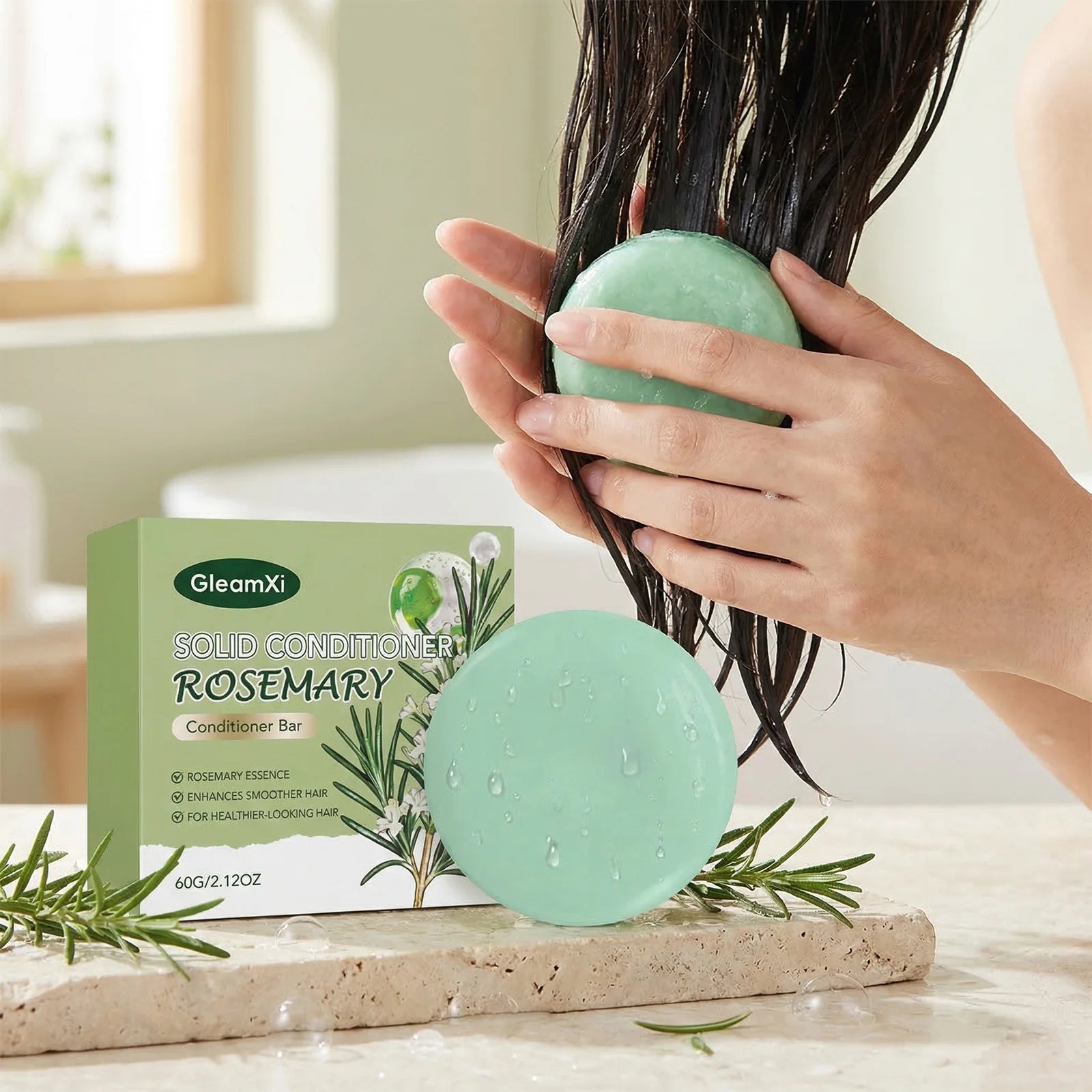 Gleamxi Rosemary Solid Conditioner Bar Smoother Shinier Hair Anti-Frizz Repairing Dry Damaged Natural Travel-Friendly Hair Care Oasis Select