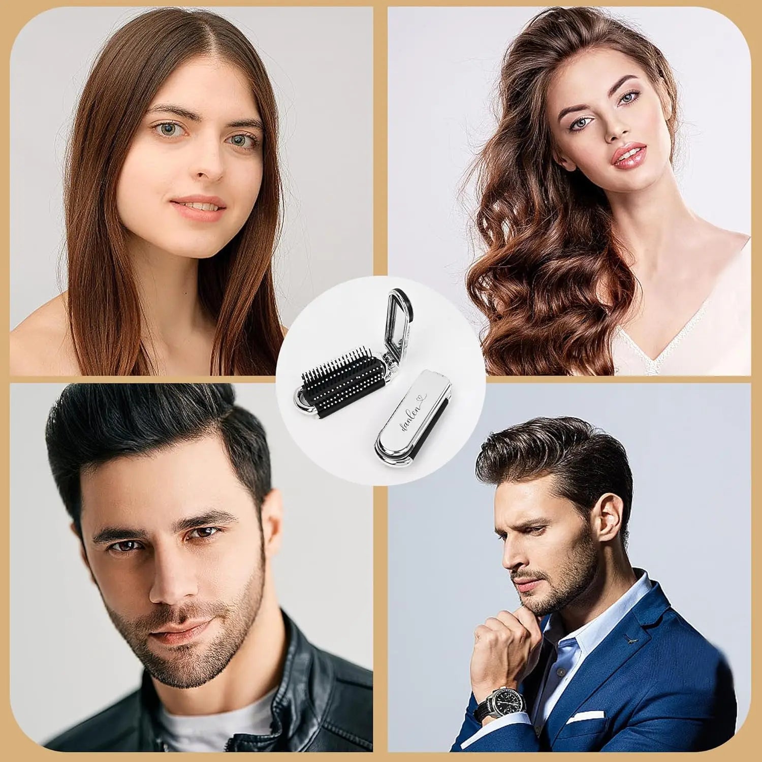 1/3/5PCS Folding Hair Brush Mirror Soft Bristle Silver Detangling Women Girls Travel Purse Gym Portable Compact Styling Oasis Select