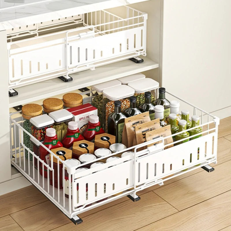Kitchen telescopic drawer pull basket foldable pull-out rack wardrobe multi-functional storage rack cabinet layered rack Oasis Select