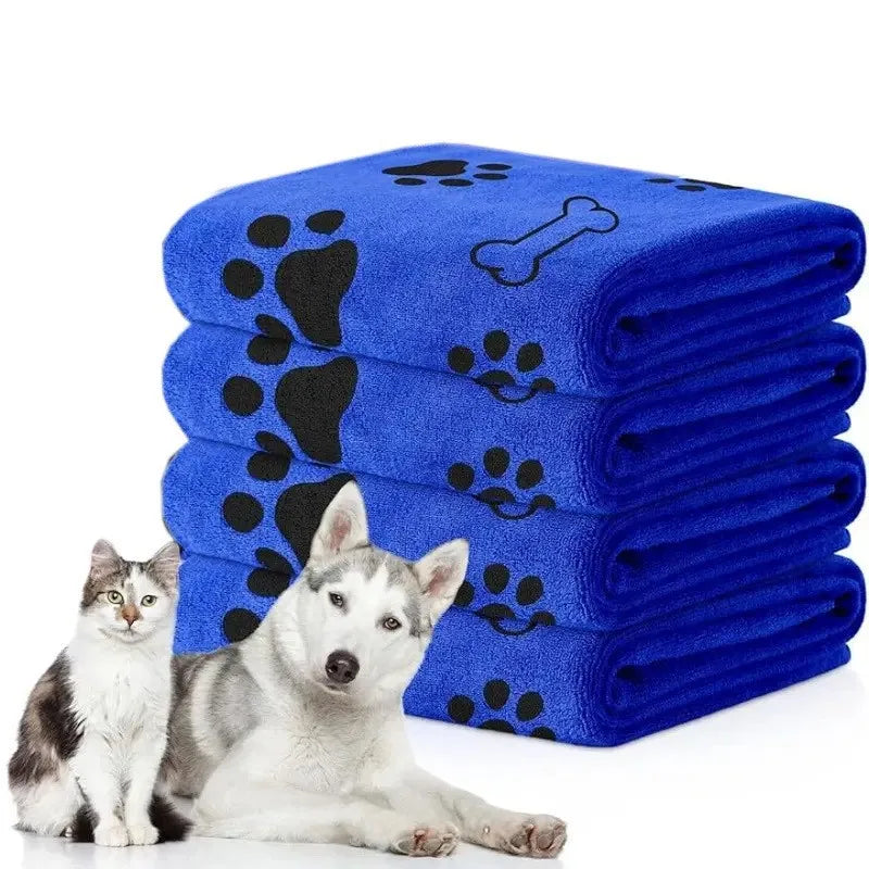 Ultra-Fast Drying Thickened Microfiber Pet Bath Towel Pad | Super Absorbent Dog & Cat Bath Towel for Quick Drying After Bathing Oasis Select Blue print 70x 140cm