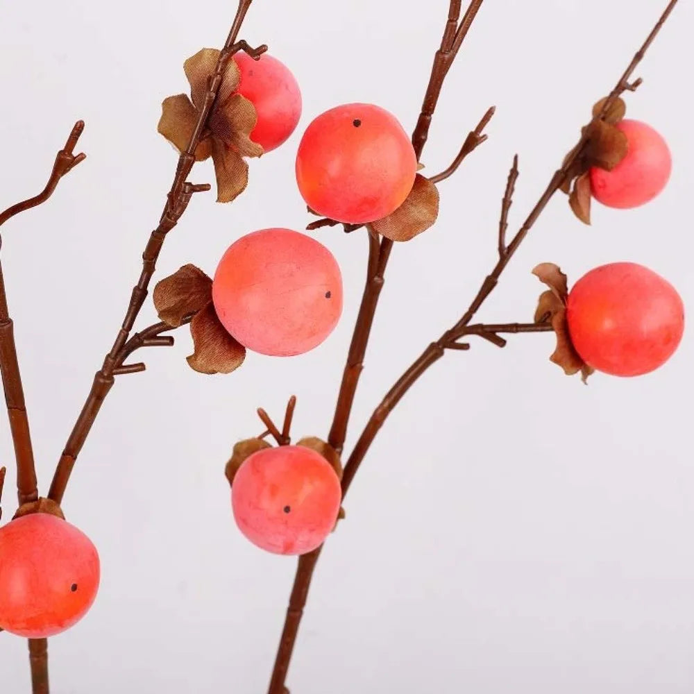 8 Heads Artificial Persimmon Branch Realistic Handmade Simulation Persimmon Fruit Foam Plastic Fake Plants Home Decor Oasis Select