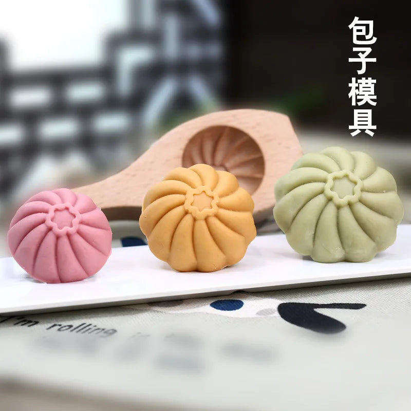 Kitchen Handmade Noodle Steamed Buns Pattern Steamed Bread Mold Baking Wooden Pasta Large, Medium and Small Cage Printing Tool Oasis Select