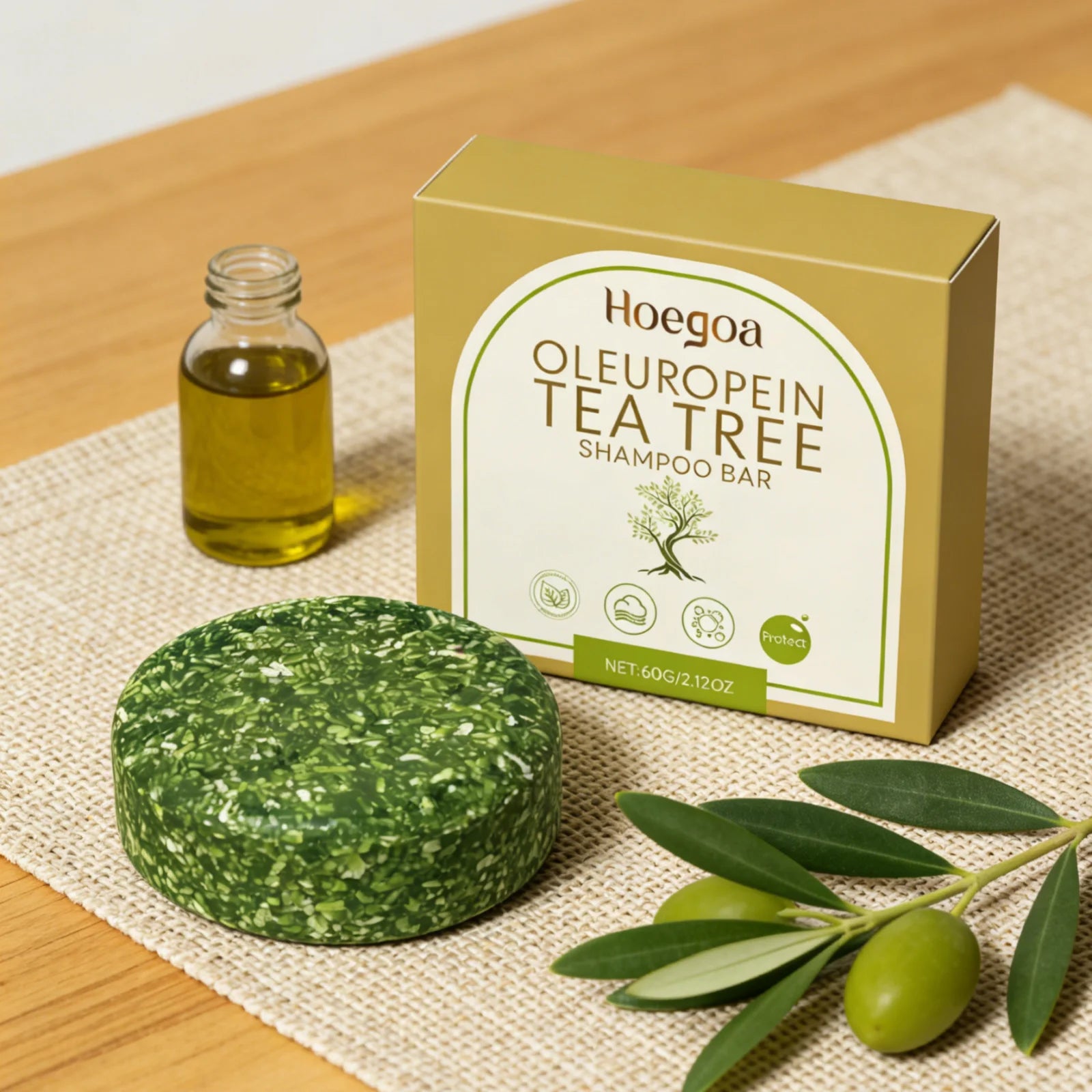 Hoegoa Oleuropein Tea Tree Shampoo Bar Gentle Cleansing Strengthen Hair Roots Add Shine Moisturize Hair Smooth Solid Shampoo Bar Oasis Select