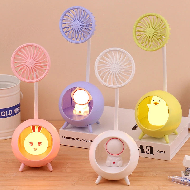 Cute Pet Astronaut Rabbit Desktop Fans USB Charging Lazy Fan Desktop Mini Fan Portable with Night Light Fan Student Travel Fan Oasis Select