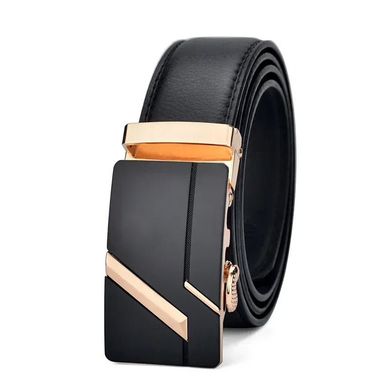 Men's high-quality PU leather belt, men's belt metal automatic buckle, long plus size luxury belt Oasis Select Gold 120cm