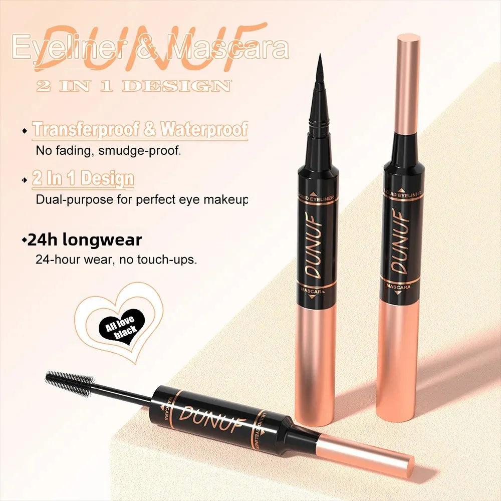DUNUF 2-in-1 Mascara & Eyeliner – Waterproof, Volumizing Black 2-in-1 Eye Makeup Oasis Select