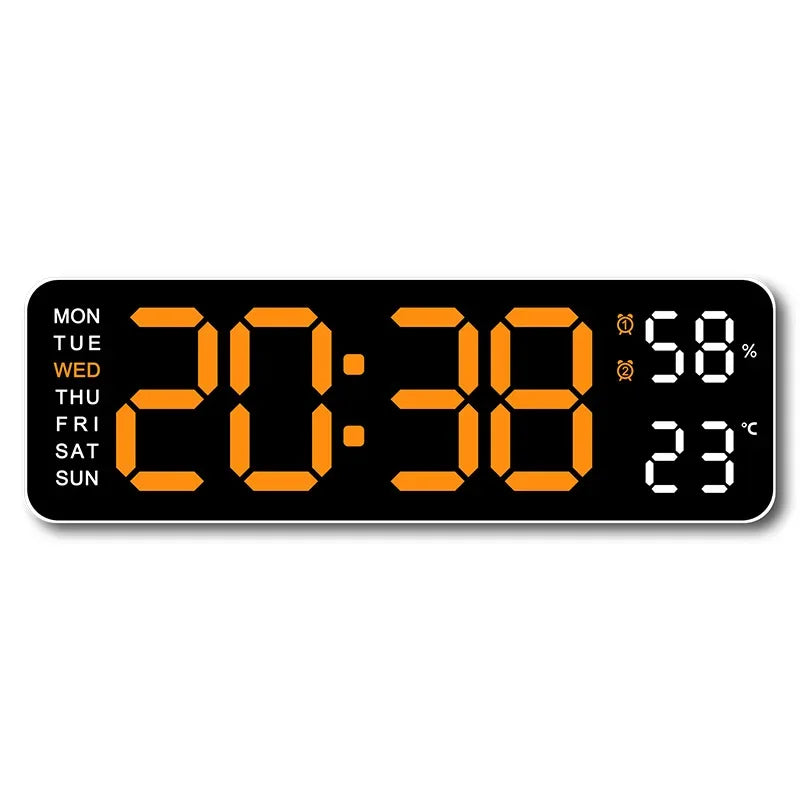 9 Inch Large Digital Wall Clock with Temperature Humidity Display,Auto Dimmer,USB Powered,12/24H LED Alarm Clock for Home Office Oasis Select WO 9 inch