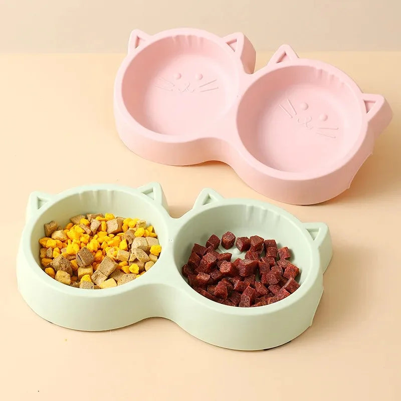 Cat Feeder Accessories Pet Supplies Pet Cat Double Bowl Material Cartoon Cat Face Shape Food Water Feeding Bowl Non-slip Puppy Oasis Select