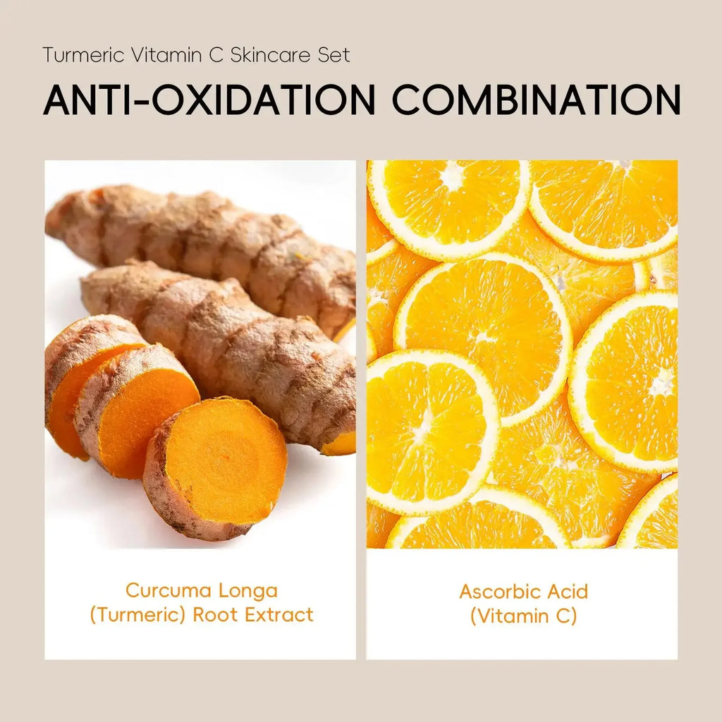 Vitamin C Turmeric Facial Kit Hydrating Tightening 5pcs Set Face Wash Toner Essence Eye Treatment Moisturizer Skincare Oasis Select