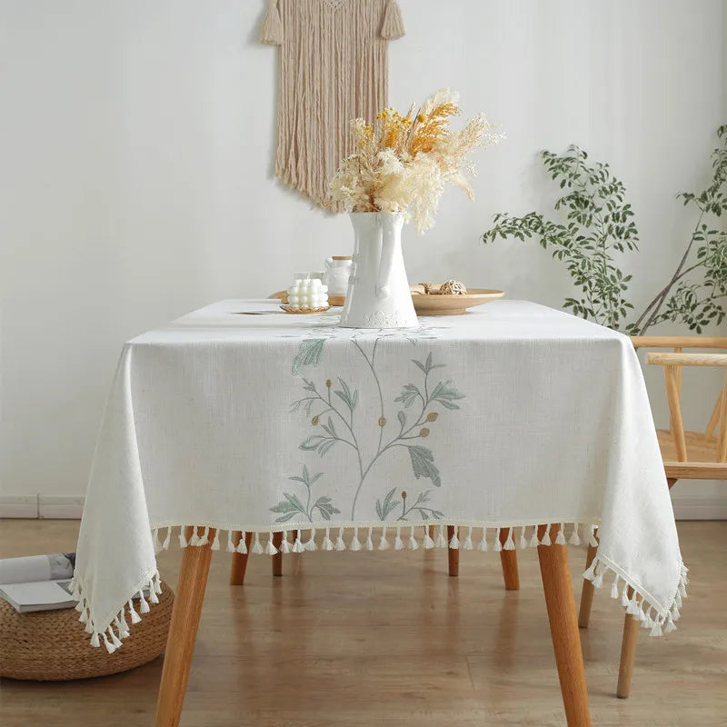 Plant Patterned Tablecloth with Tassel Decoration Minimalist Style for Dining Tables in Restaurants Rectangular Fabric Oasis Select