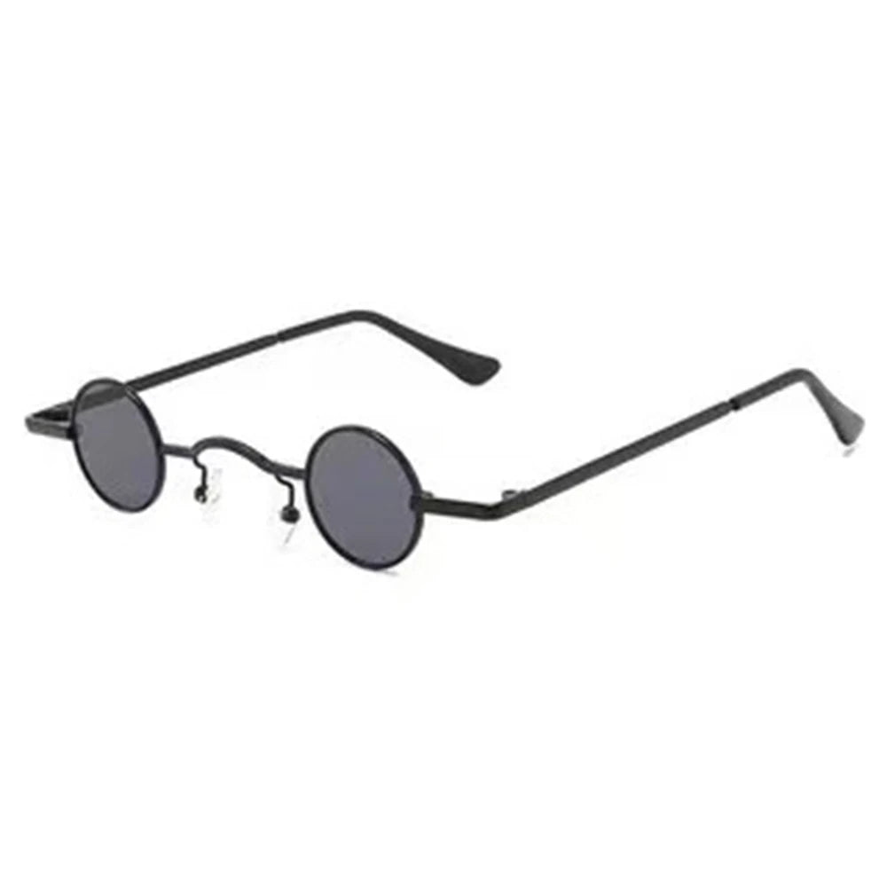 Women Men Metal Frame Hip Hop Punk Sun Glasses Shades Small Round Sunglasses Oasis Select Black-Black grey