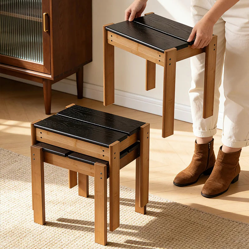 Solid wood American retro home solid wood small bench round stool coffee table stool low stool shoe changing stool small stool Oasis Select