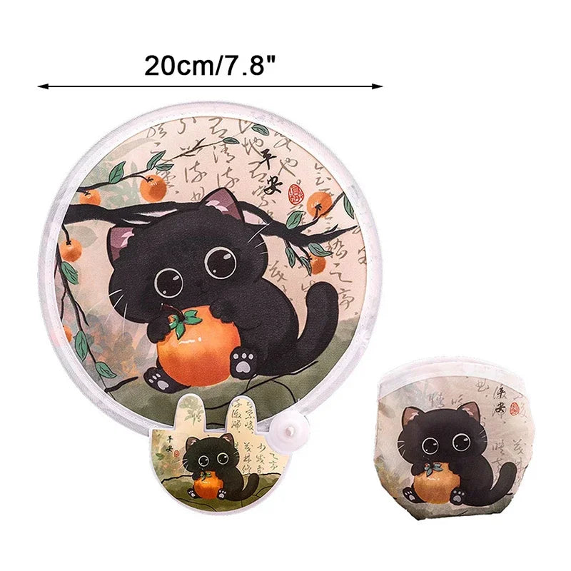 Portable Cartoon Folding Fan Kawaii Creative Foldable Fan Cool Summer Hand Fan Flying Disk Pocket Cloth Fan Gifts For Kids Oasis Select