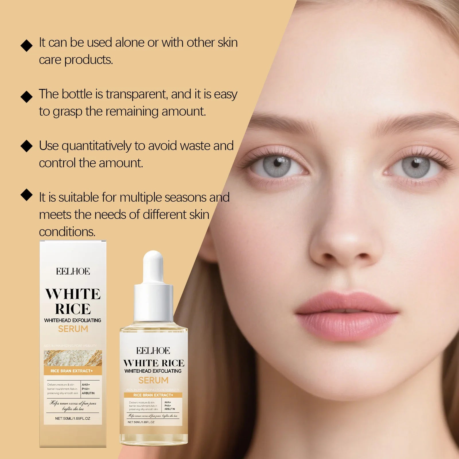 EELHOE Rice Skin Exfoliating Essence Remove Dead Skin Shrink Pores Brighten Skin Tone Reduce Fine Lines Skin Moisturize Essence Oasis Select