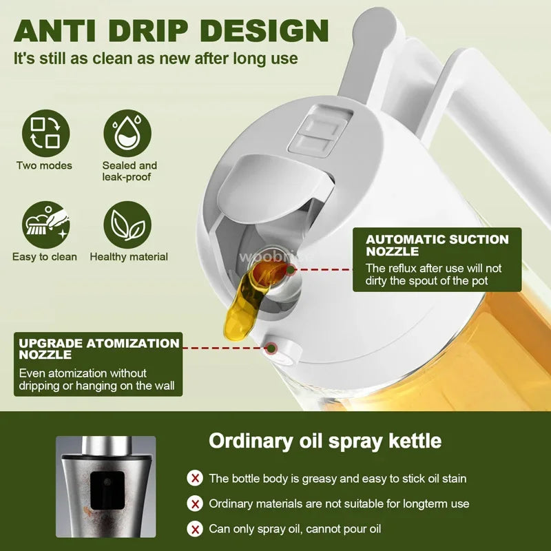 2in1 Oil Sprayer Plastic Bottle for Cooking Anti-leakage Olive Oil Storage Bottle for BBQ Air Fryer Steak Salad Kitchen Supplies Oasis Select