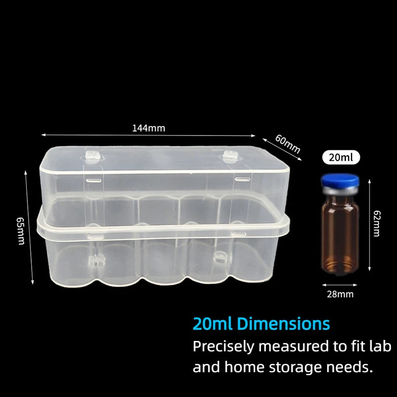 SUSU 20mL 10-Slot Vial Storage Case Plastic Clear Microtube Storage Box Stackable Freezer Tube Box Refrigerator Organizer Oasis Select