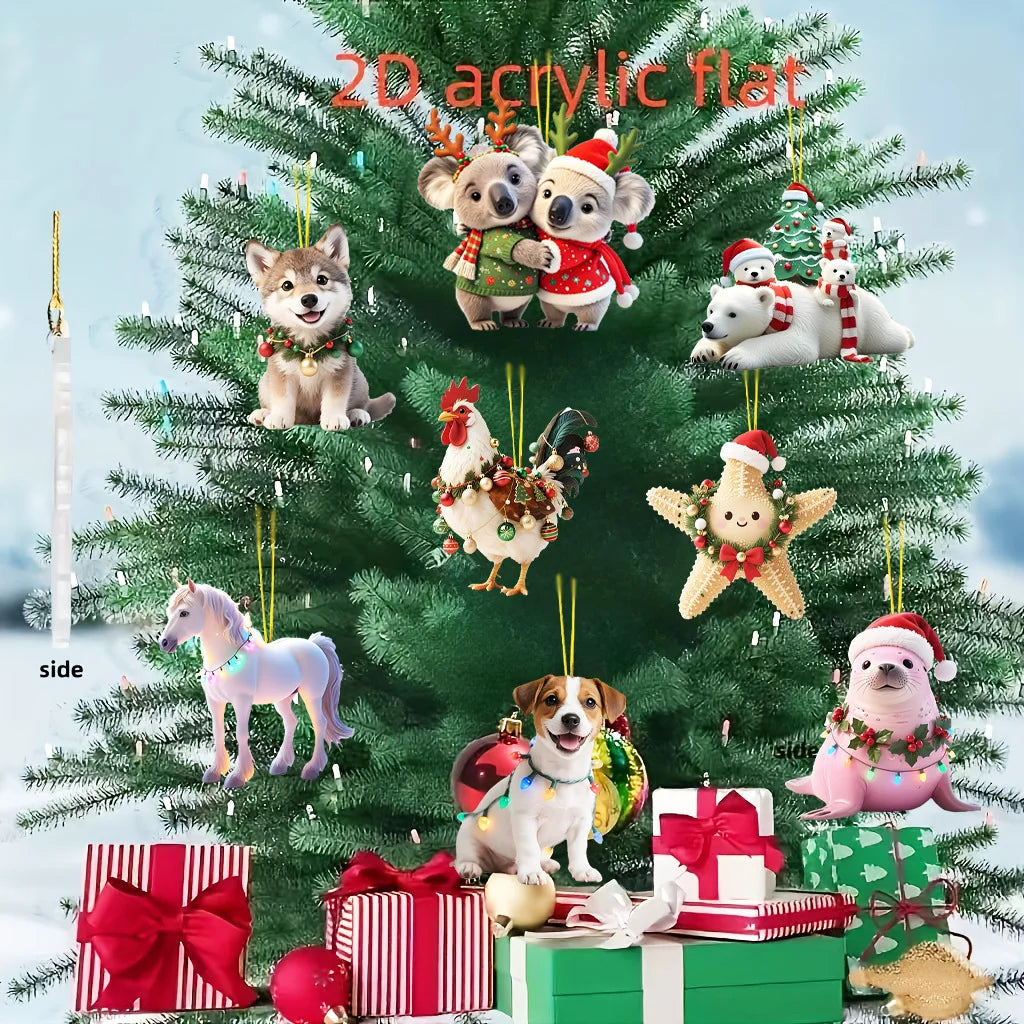 Christmas Animal Series 2D Flat Acrylic Hanging Ornaments for Christmas Party Home Decor Backpack Key Chains Tree Christmas Deco Oasis Select