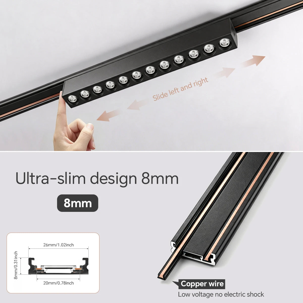 LED Magnetic Track Light Rail Spotlight Lamp Dimmable Ultra Thin Indoor Surface Mounted Lighting Wall Celing Light Rail-8mm Oasis Select