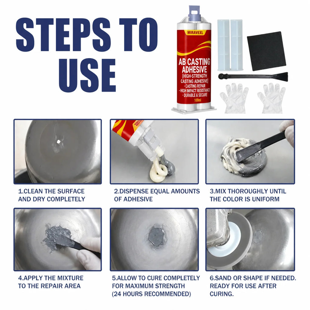 Heavy Duty High Temp Metal Repair Paste Strong Liquid Welding Filler AB Casting Adhesive Kit With Scraper Gloves & 2 Nozzles Oasis Select