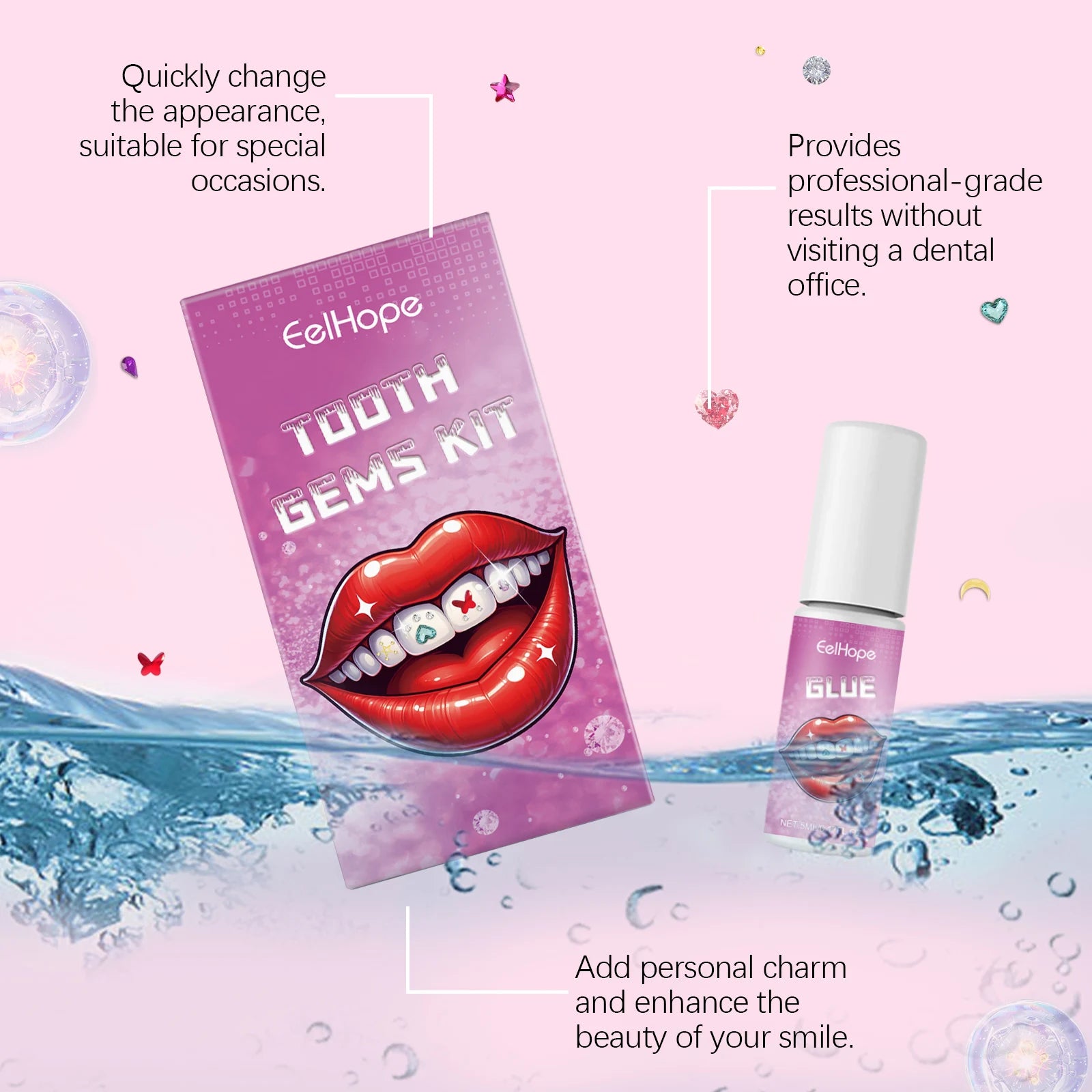 EELHOPE Tooth Gems Kit – UV Lamp, Glue & Gem Pen DIY Set Tooth Gems DIY Kit Oasis Select