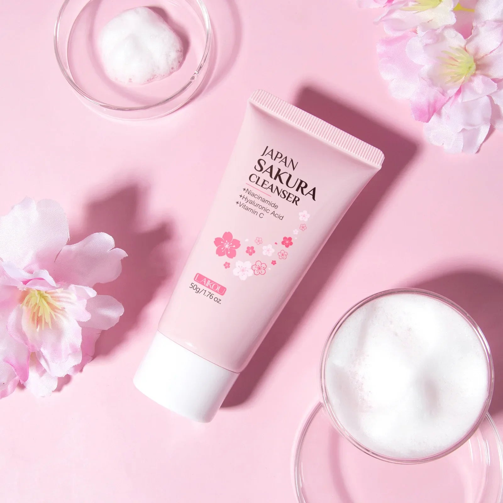 Laikou Sakura Facial Cleanser 50g Deep Pore Cleansing Oil Control Moisturizing Brightening Gentle Face Wash All Skin Types Oasis Select