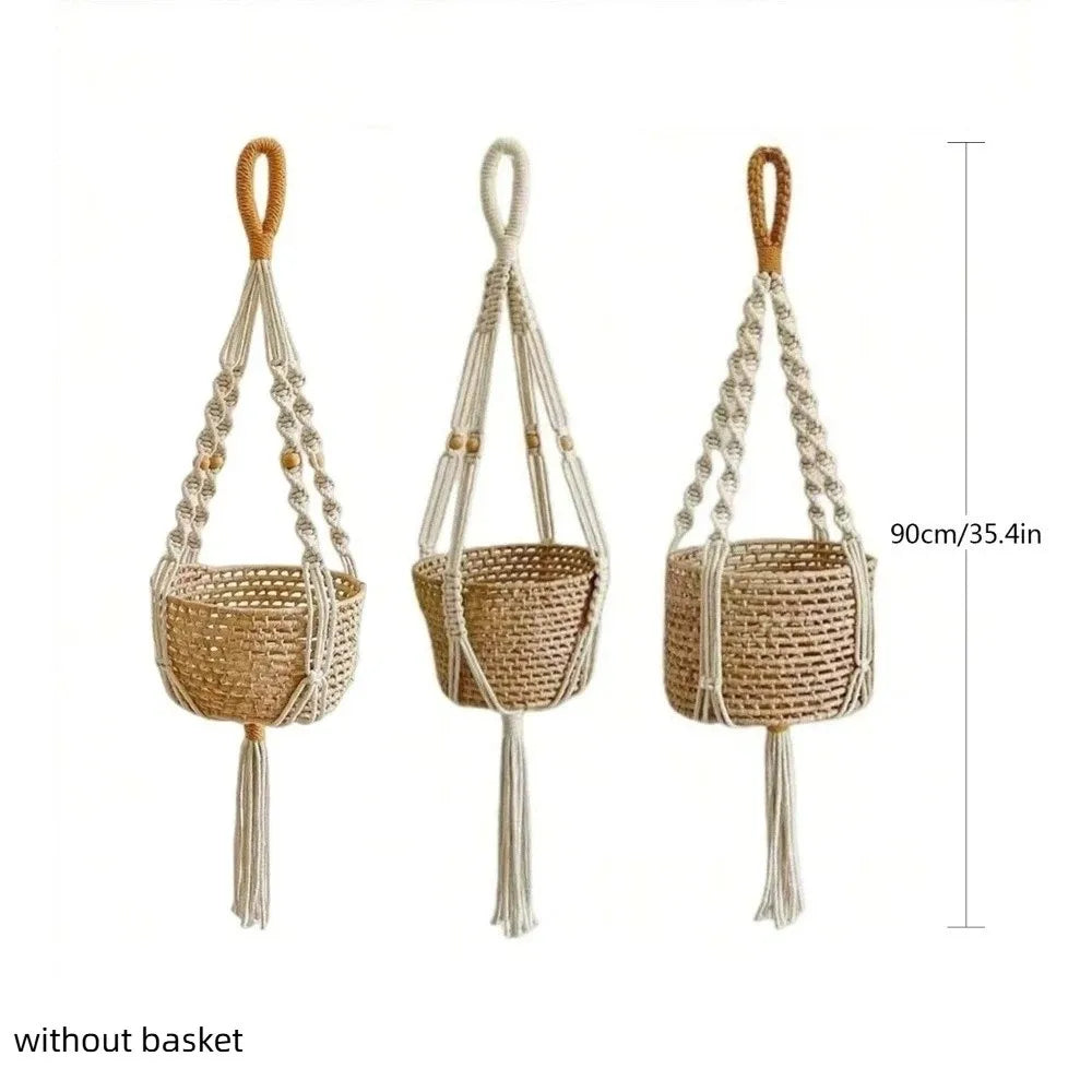 with Handmade Tassels Macrame Plant Hanger Net Cotton Rope Wall Hanging Hanging Planter Basket Knotted Lifting Rope Oasis Select Set
