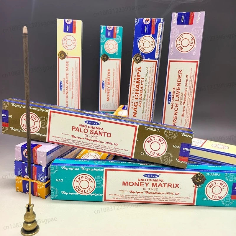 Original Satya Incense Stick Pack of 6 or 12 Boxes，natural Incense Sticks with Sandalwood，White Sage,PALO SANTO，NAGCHAMPA Scents Oasis Select