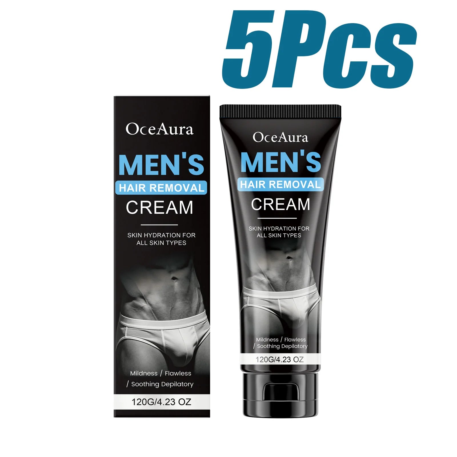 OceAura Men's Painless Hair Removal Cream – Body Depilatory Hair Removal Cream Oasis Select 5 x 120g Boxed