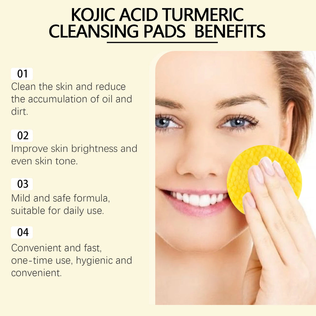 Turmeric Kojic Acid Cleansing Pads Exfoliating Remove Dead Skin Acne Fade Melanin Oil Control Nourish Glow Facial Wash Sponges Oasis Select