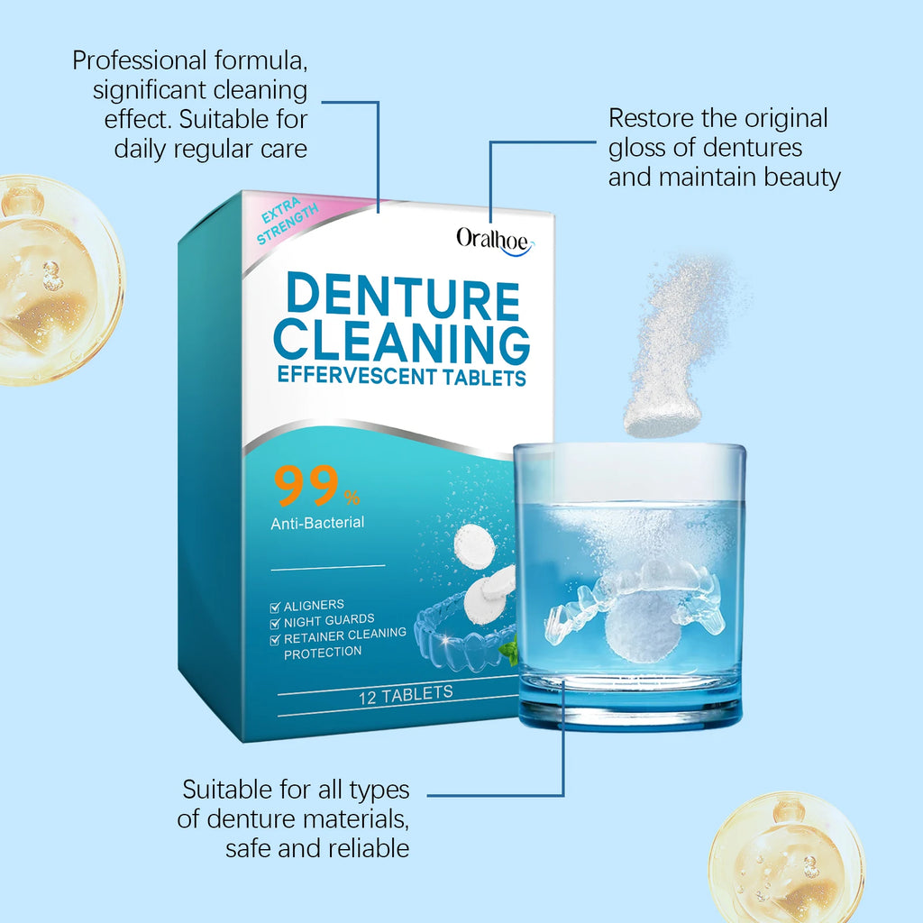 Denture Cleaning Effervescent Tablets, Gentle Cleaning, Stain Removal, Fresh Clean, Daily Portable Effervescent Tablets Oasis Select