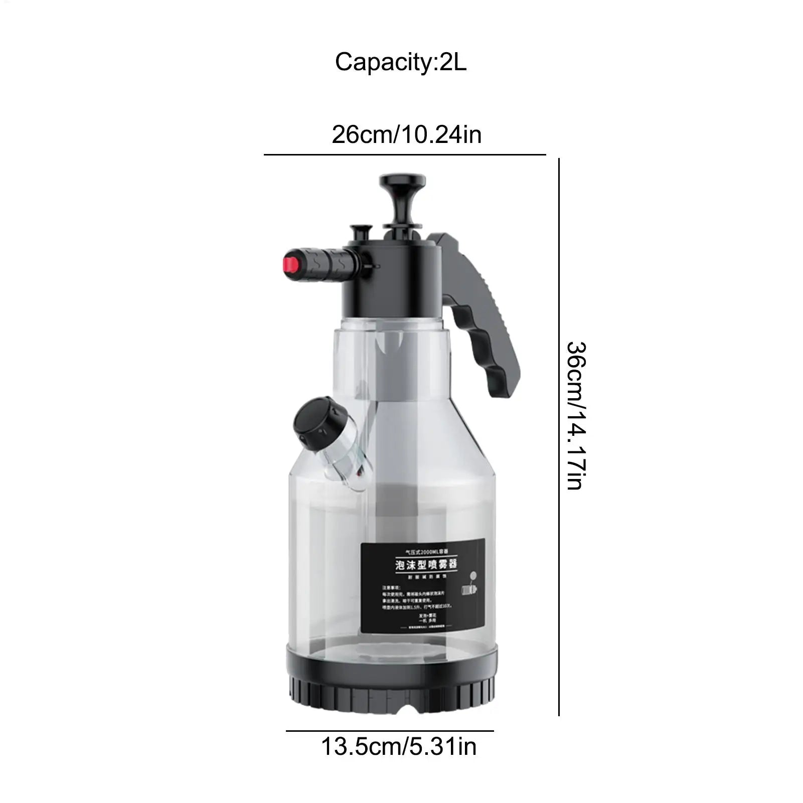 Car Wash Cannon 2L Foam Sprayer Garden Hose Compatible Car Detailing Snow Foam With Side-Opening Lid Anti-Wind For Floor Window Oasis Select