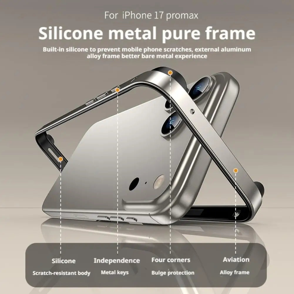 Luxury Alloy Metal Bumper Phone Case For iPhone 17 Air 17 Pro Max 17 Pro Silicone Lining Corner Pads Anti Collision Frame Oasis Select