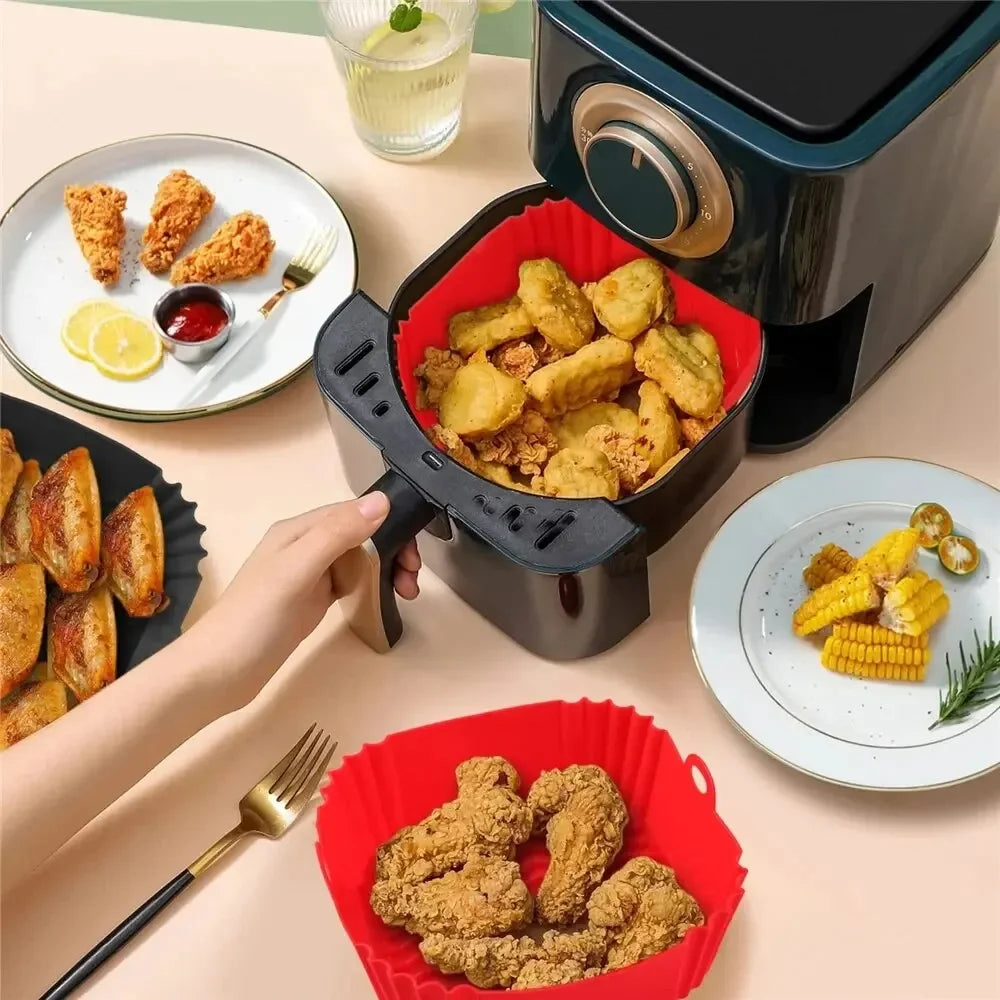 Reusable Airfryer Pan Liner Accessories Silicone Air Fryers Oven Baking Tray Pizza Fried Chicken Airfryer Silicone Basket Oasis Select