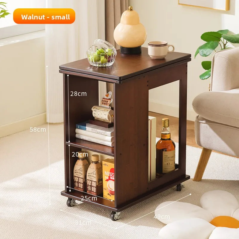 Movable coffee table small apartment folding living room household antique solid wood edge sofa side cabinet Oasis Select Walnut small