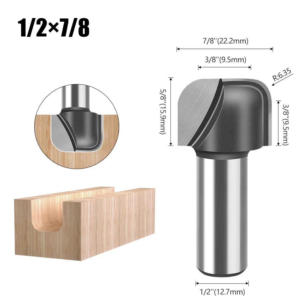 Grooving Curved Line Molding Double Arc Round Bottom Wood Router Bit 1/2 Inch Shank Milling Cutter For Trimmer Engraving Machine Oasis Select 0.5inx22.2mm