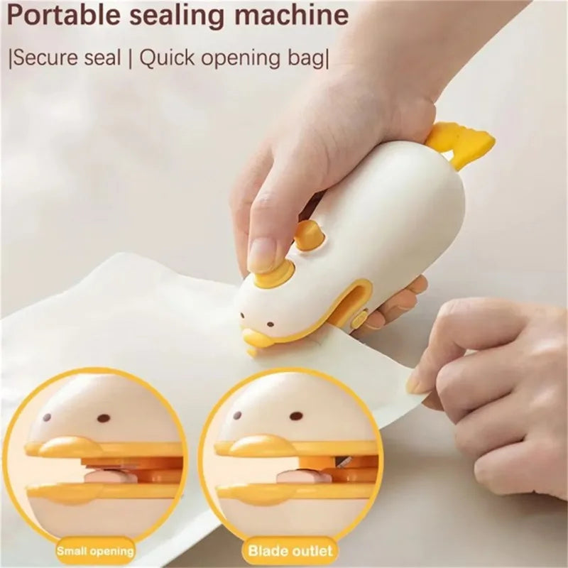 1pcs Cute Duck Handheld Sealer Rechargeable Magnetic Vacuum Sealer Easy-to-use Mini Kitchen Tool for Food Bag Sealing Oasis Select