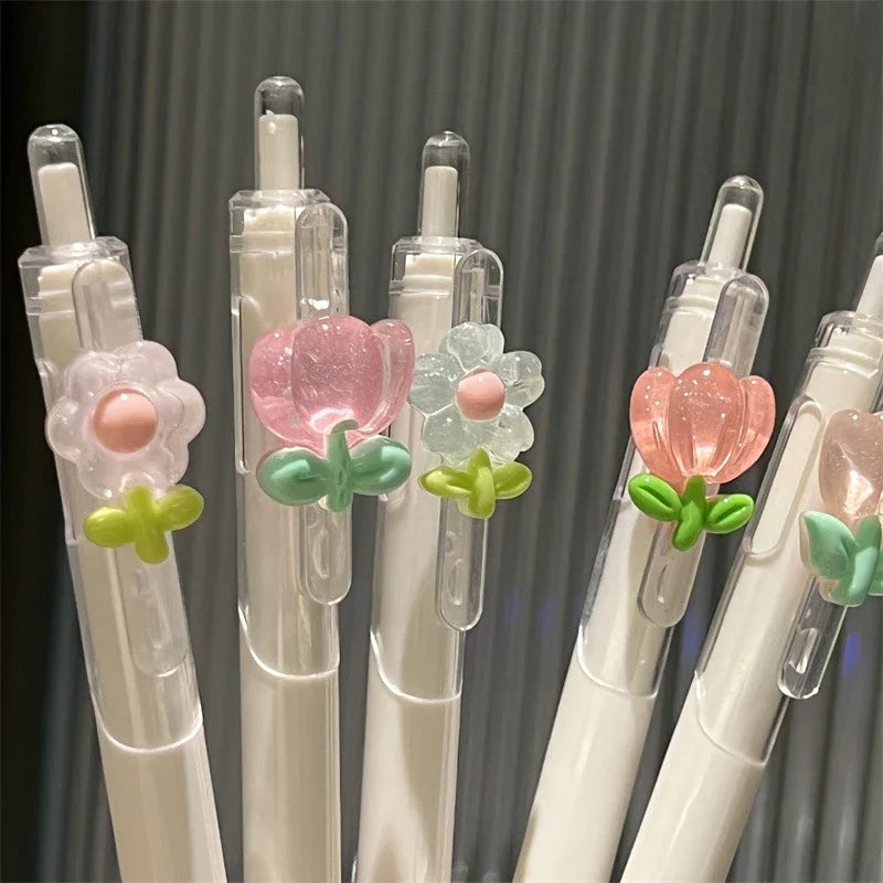 1Pcs Kawaii Tulip Gel Pens Smooth Quick-Drying Sign Pen Office Accessories School Supplies Aesthetic Pens Ballpoint Pen Oasis Select