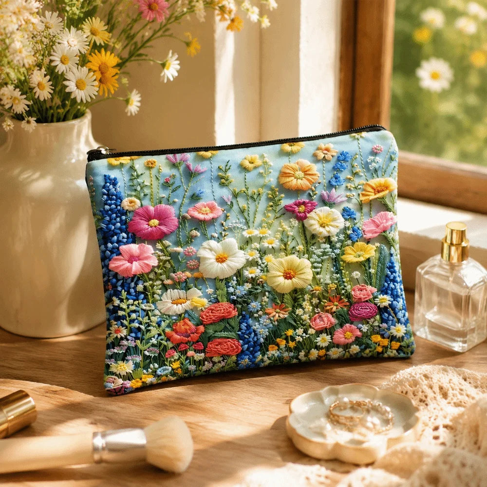 Floral Canvas Makeup Bag – Large Zipper Cosmetics Organizer