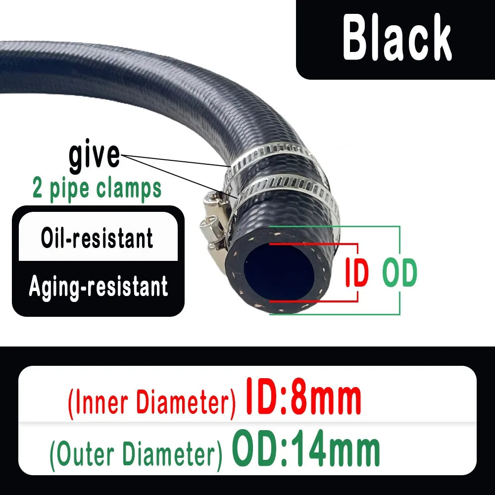NBR Oil Resistant Car Fuel Hose 4–14mm ID + Pipe Clamps