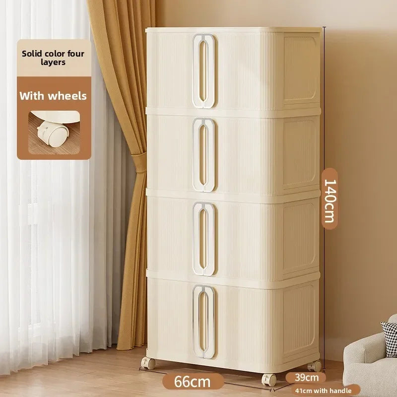 Household Folding Storage Cabinet Large Capacity Double Door Bedroom Clothes Toy Locker Free Installation Storage Box Oasis Select 66-4-Cream White