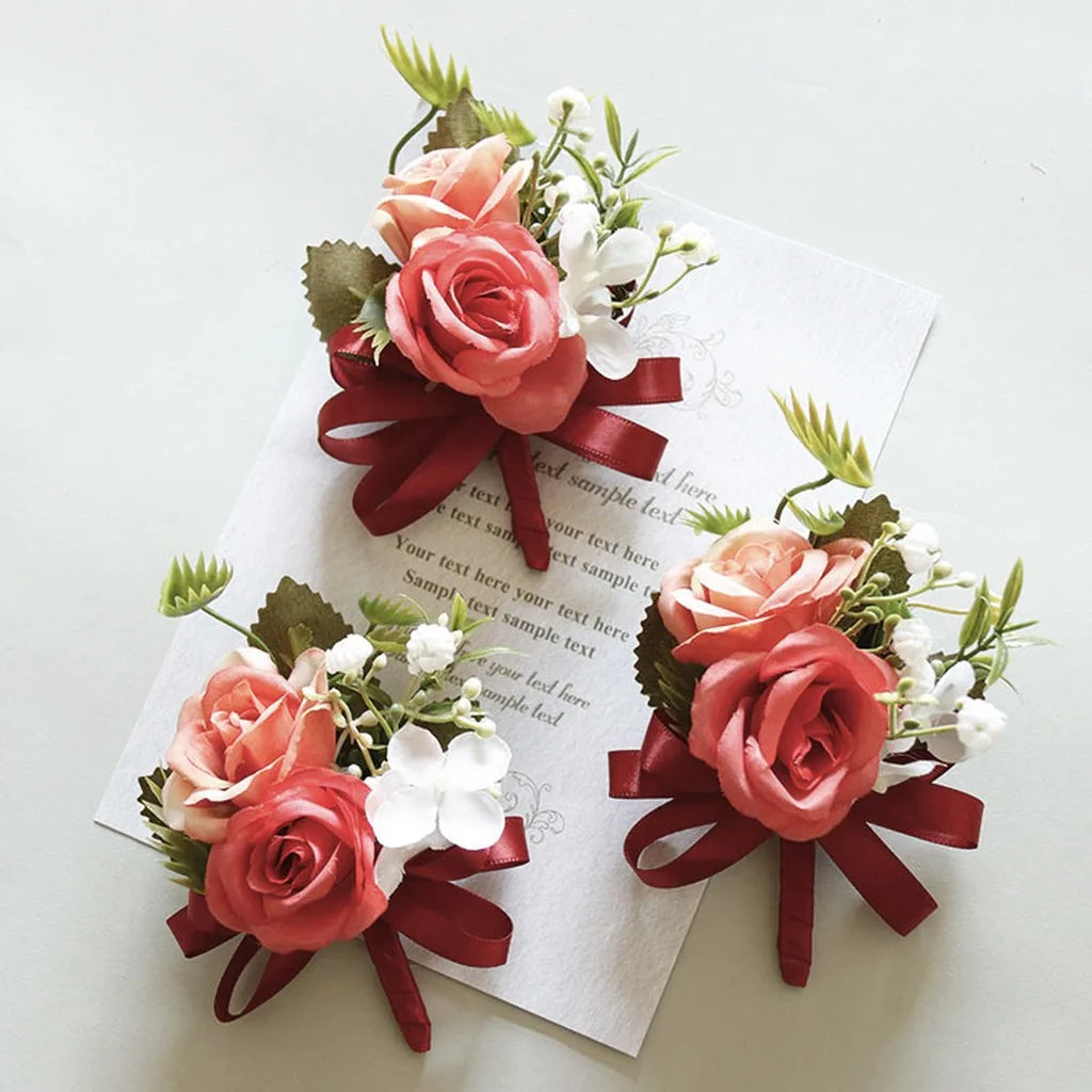 Artificial Corsage & Wrist Flower | Satin Bow Wedding Accessory