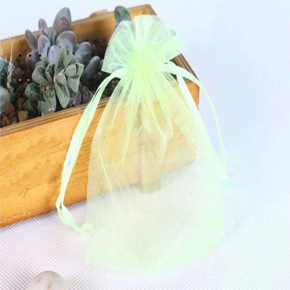 100Pcs Mesh Fruit Protection Bags with Drawstring Weather Resistant Fruits Insect Proof Bag Organza Grape Protection Cover Oasis Select Green 7x9cm-2.76x3.54in