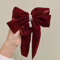 Fashion Temperament Velvet Bow Hairpin For Women Sweet Princess Headdress Back Of The Head Hair Clip New Year Hair Accessories Oasis Select Red