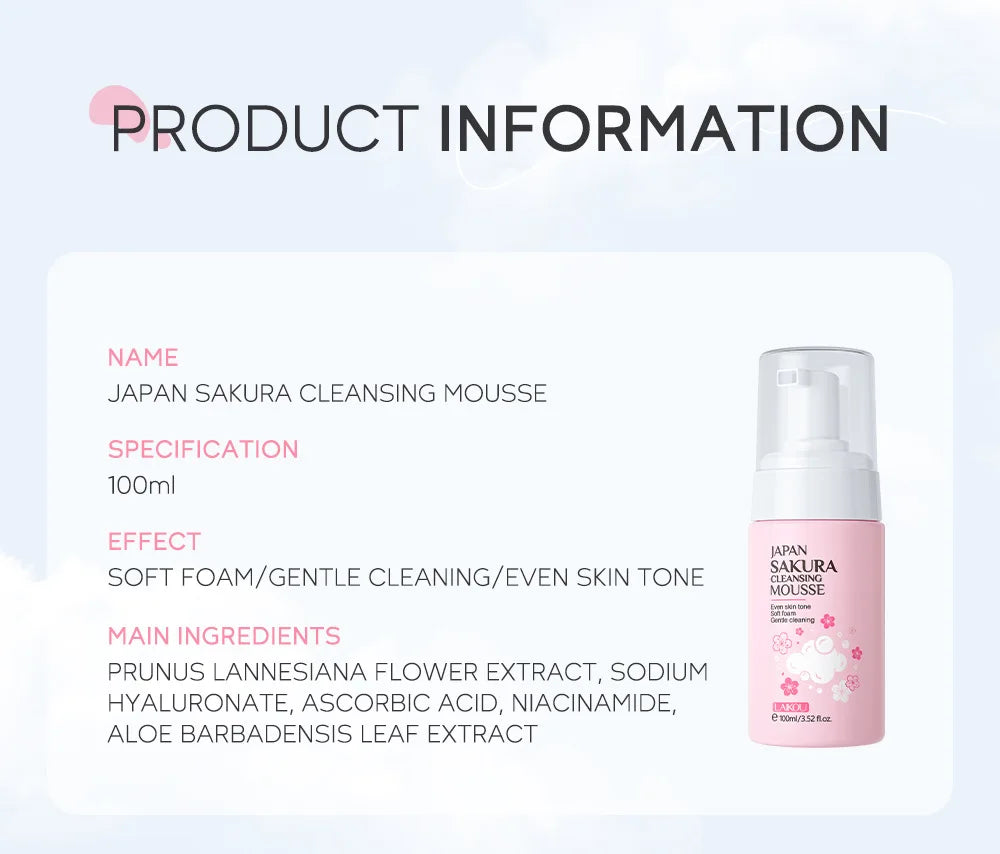 LAIKOU Sakura Facial Mousse Cleanser – Brightening & Hydrating Foaming Facial Cleanser Oasis Select