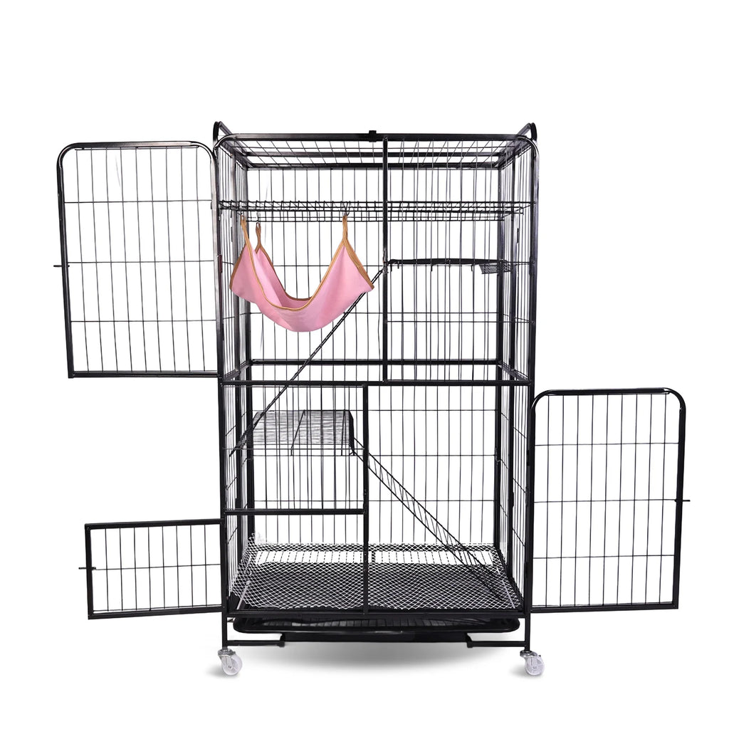 4-Tier Collapsible Cat Kennel with Wheels | Large Metal Crate Cat Kennel & Crate Oasis Select