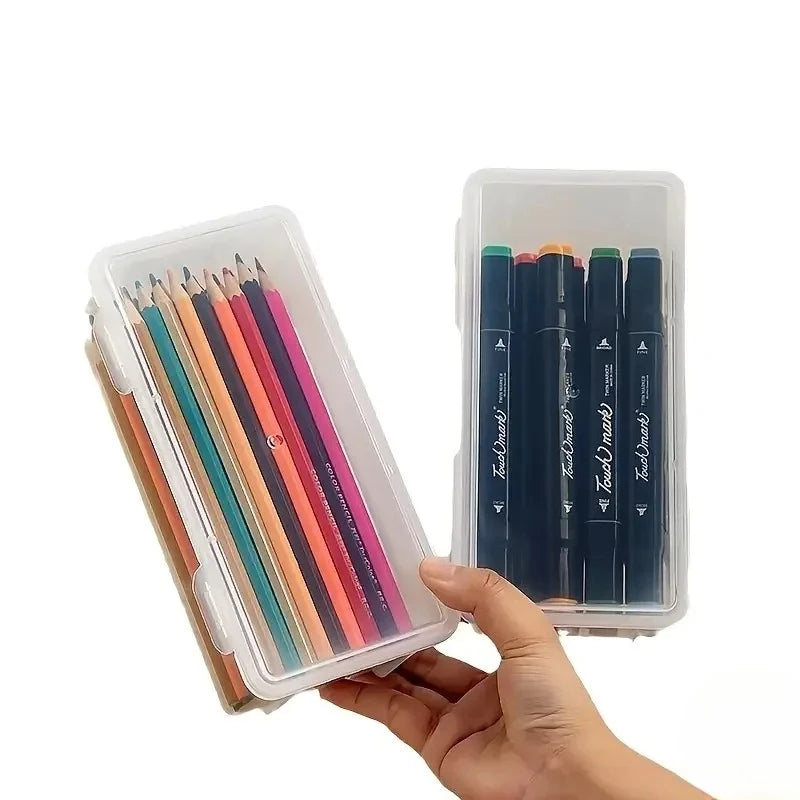 4 Pack Clear Plastic Storage Boxes with Lids, Stackable Transparent Organizer Containers for Office Supplies, Art Crafts,Pencils Oasis Select