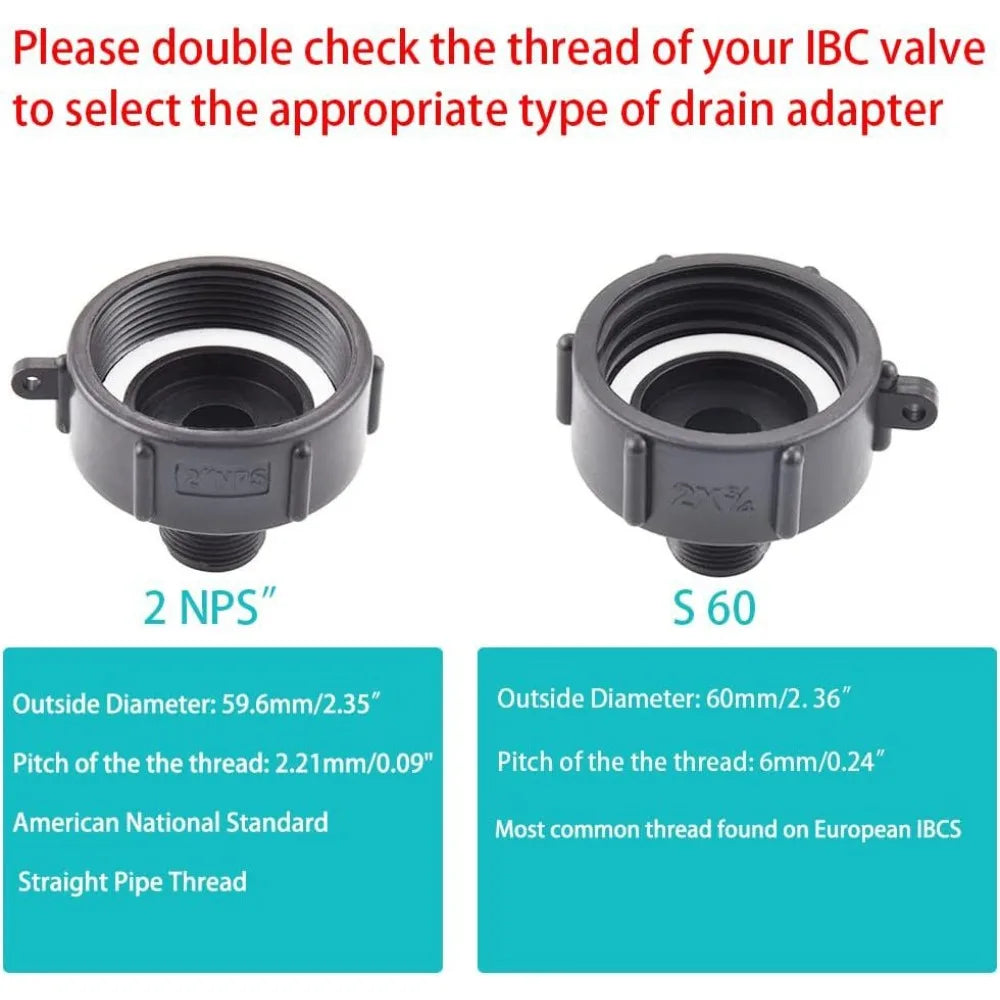 Water Tank Conversion Adapter 1/2' to 4' IBC Fine to Coarse Thread for 1000L Barrel Garden Irrigation Valve Fittings Oasis Select